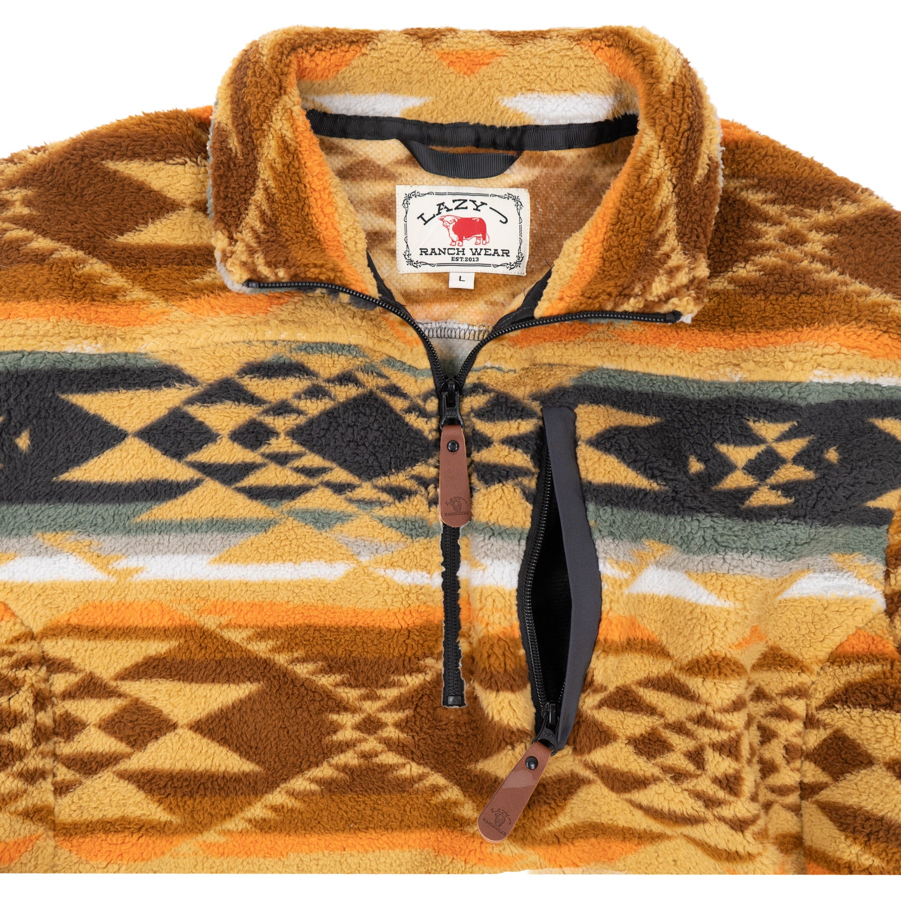 Lazy J Ranch Men's Aztec Print Quarter Zip Fleece Pullover - Mustard