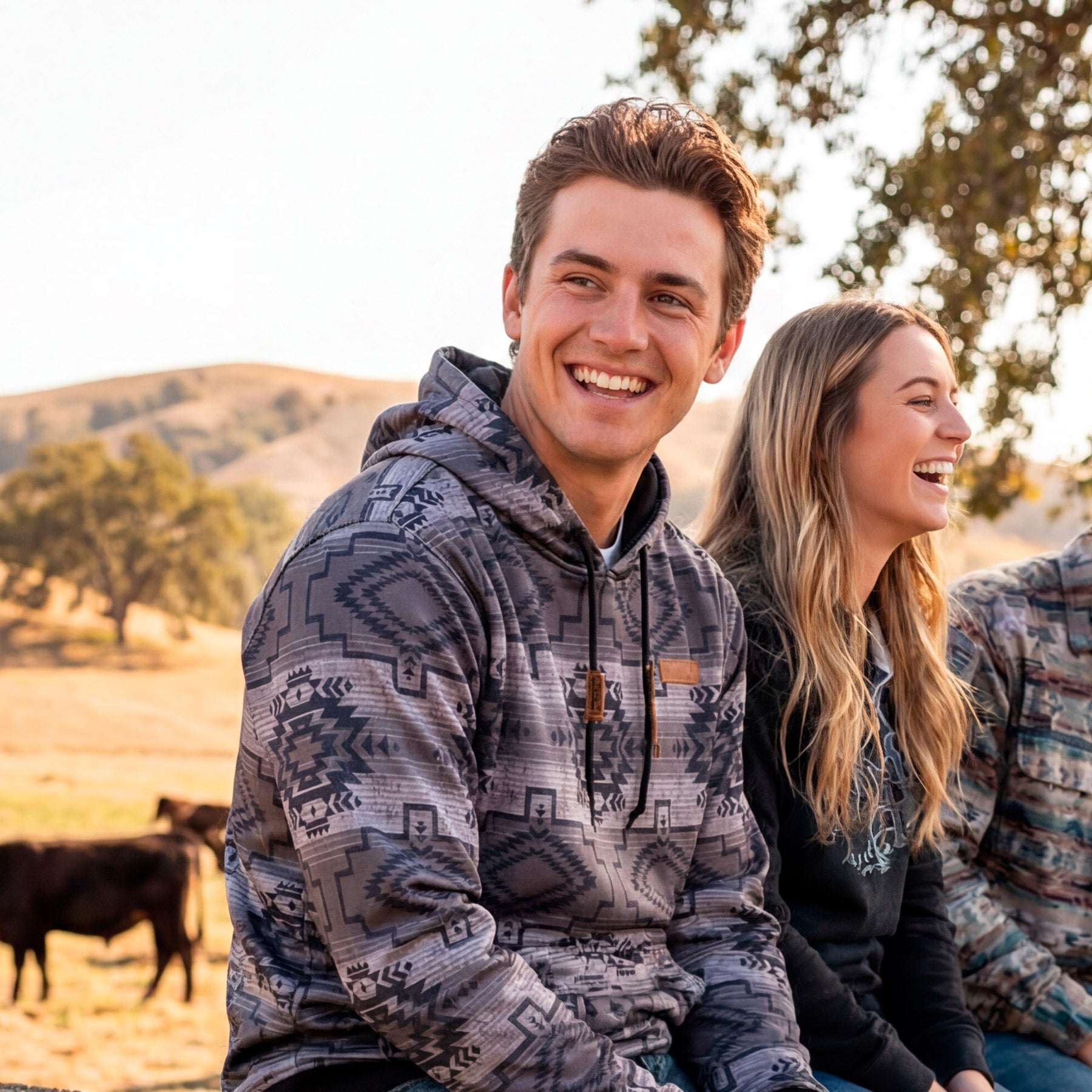 Lazy J Ranch Aztec Long Sleeve Hoodie - Charcoal Grey