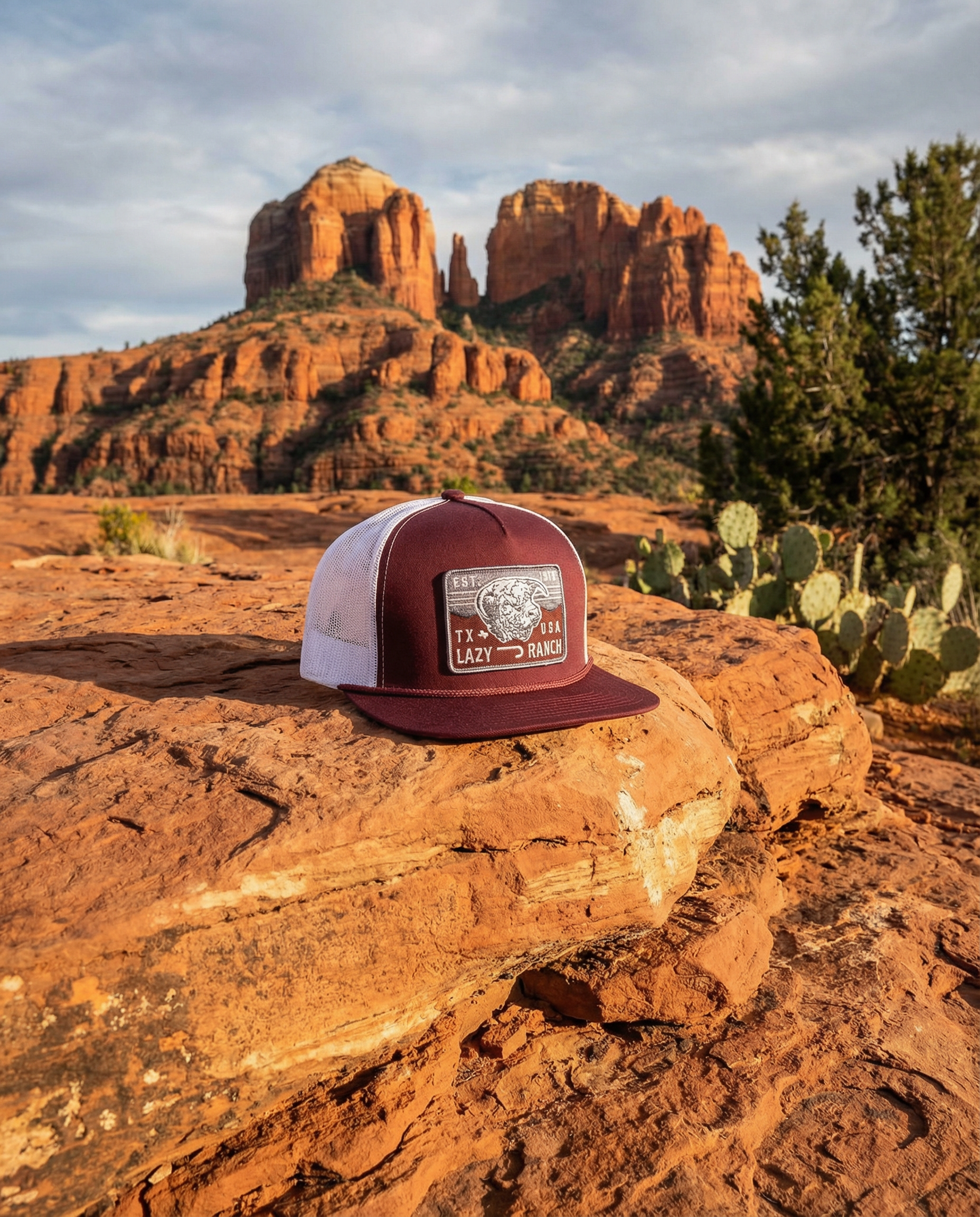 Lazy J Ranch Maroon & White Red Rock Classic Rope Trucker Hat