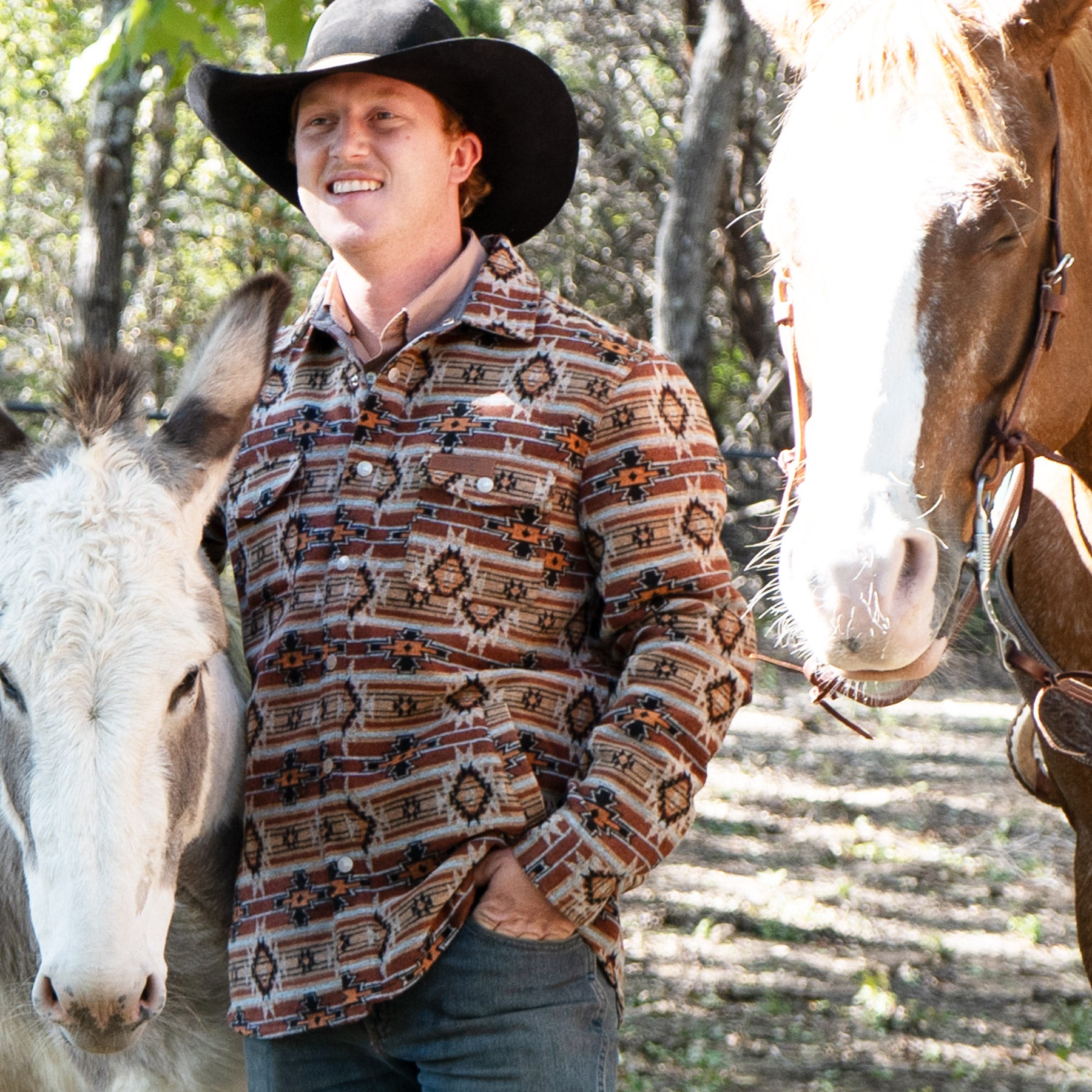 Lazy J Ranch Men's Aztec Print Jacket - Rust