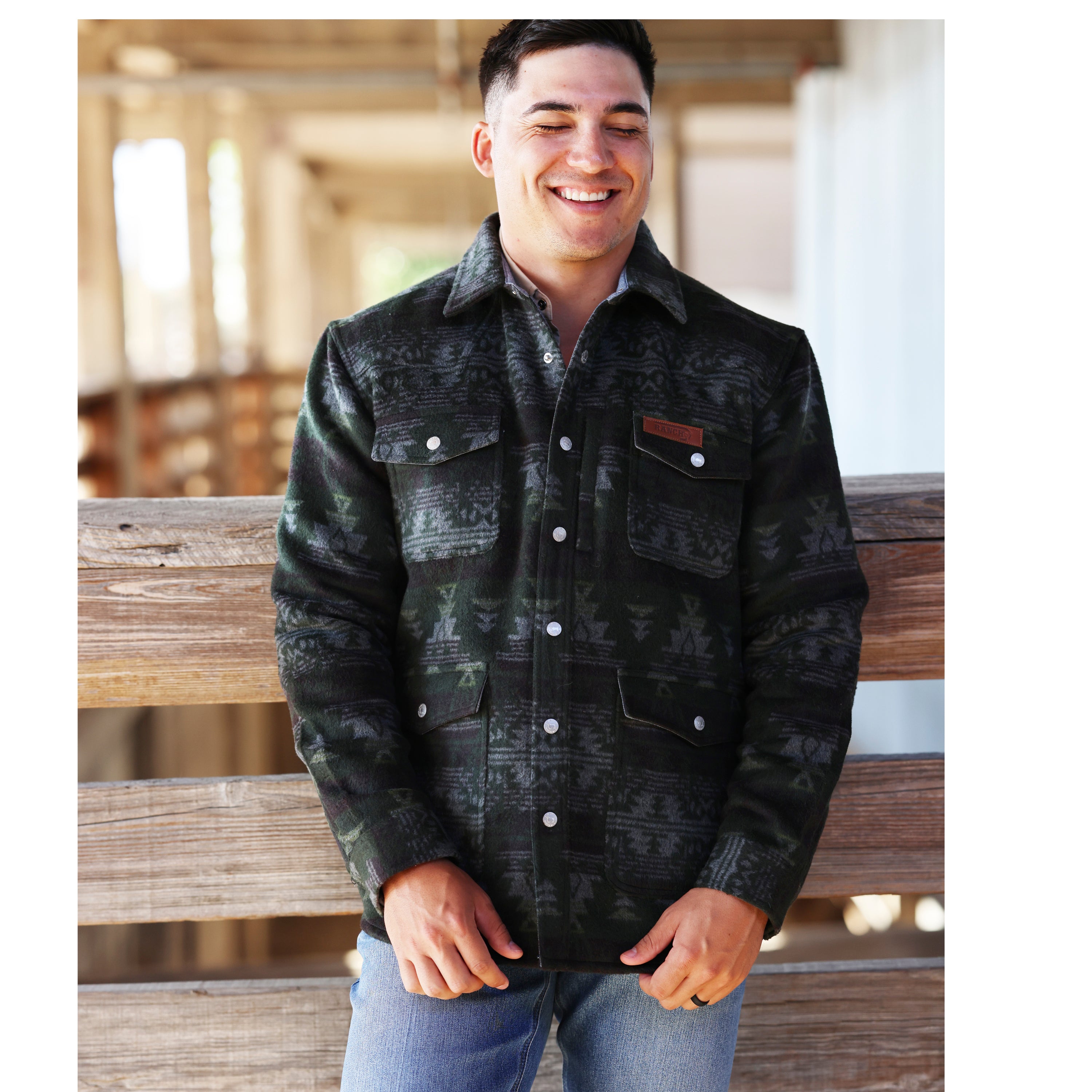 Lazy J Ranch Men's Aztec Print Jacket - Green