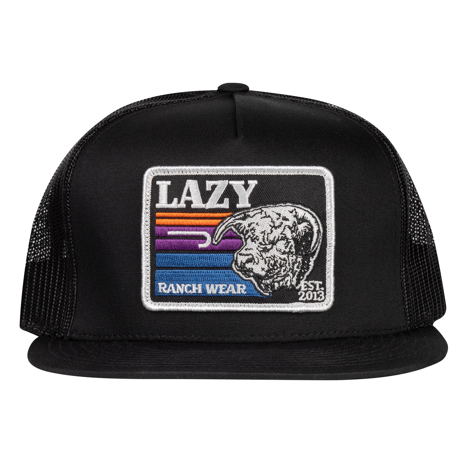 Lazy J Ranch Black Sunset Retro Classic Five Panel Trucker Hat-BLACK4BS