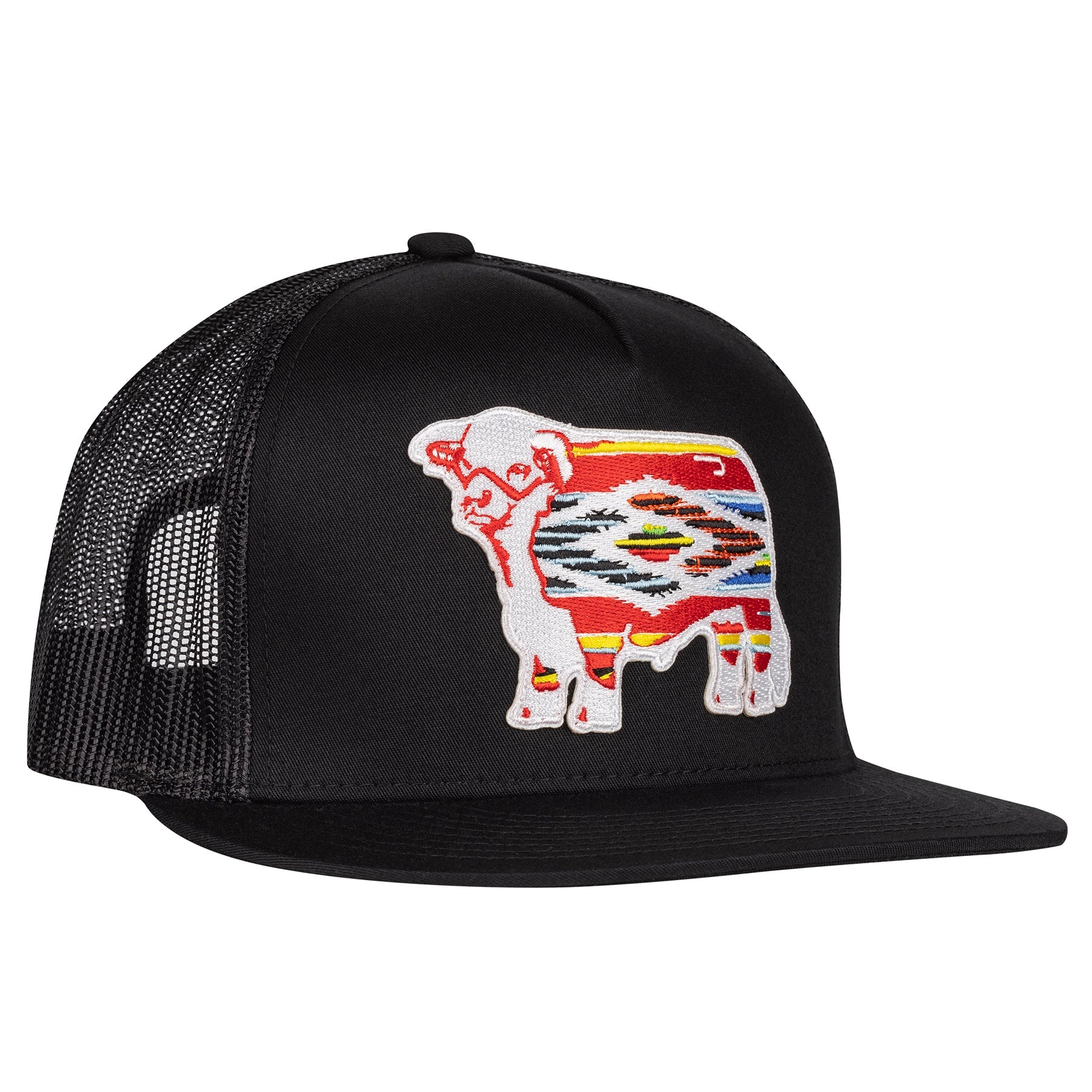 Lazy J Ranch Black Serape Bull Classic Five Panel Trucker Hat-BLACK4SER