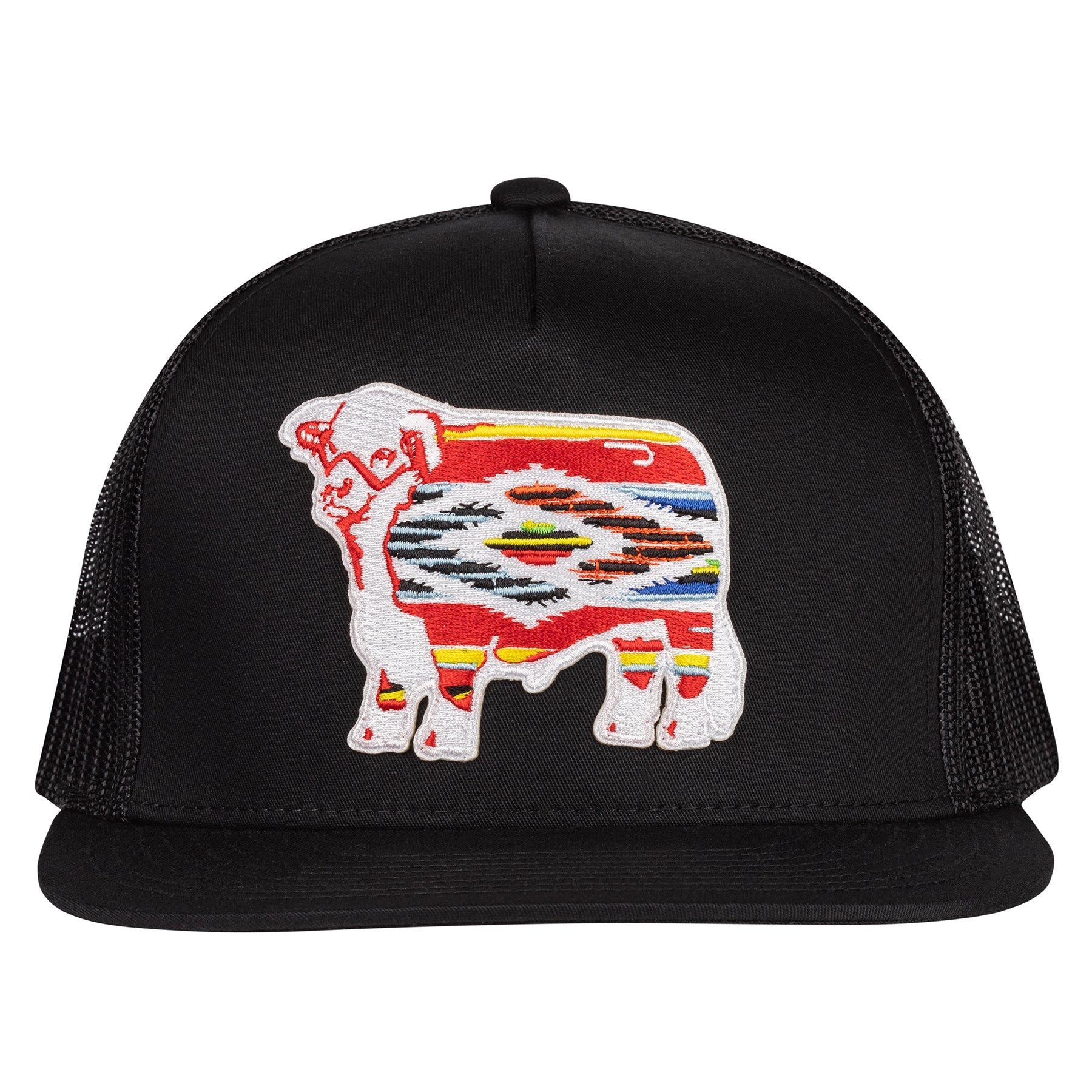 Lazy J Ranch Black Serape Bull Classic Five Panel Trucker Hat-BLACK4SER