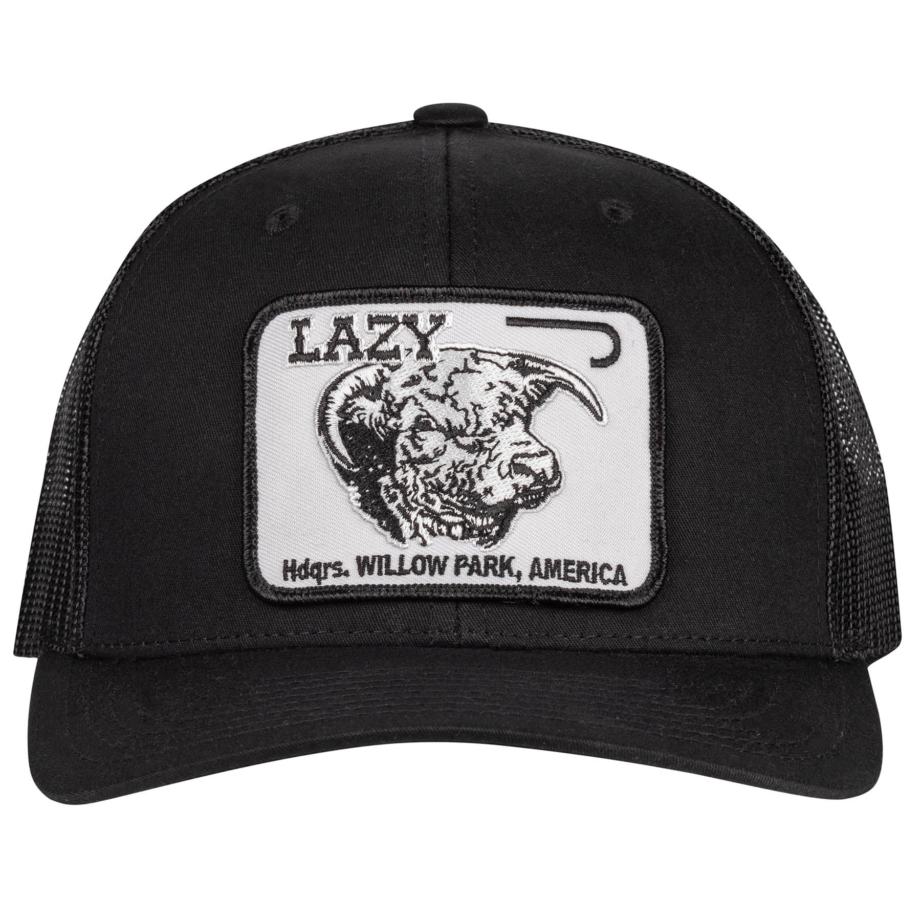 Lazy J Ranch Black Willow Cattle Headquarters Mid Profile Trucker Hat-BLKBLK3WILL