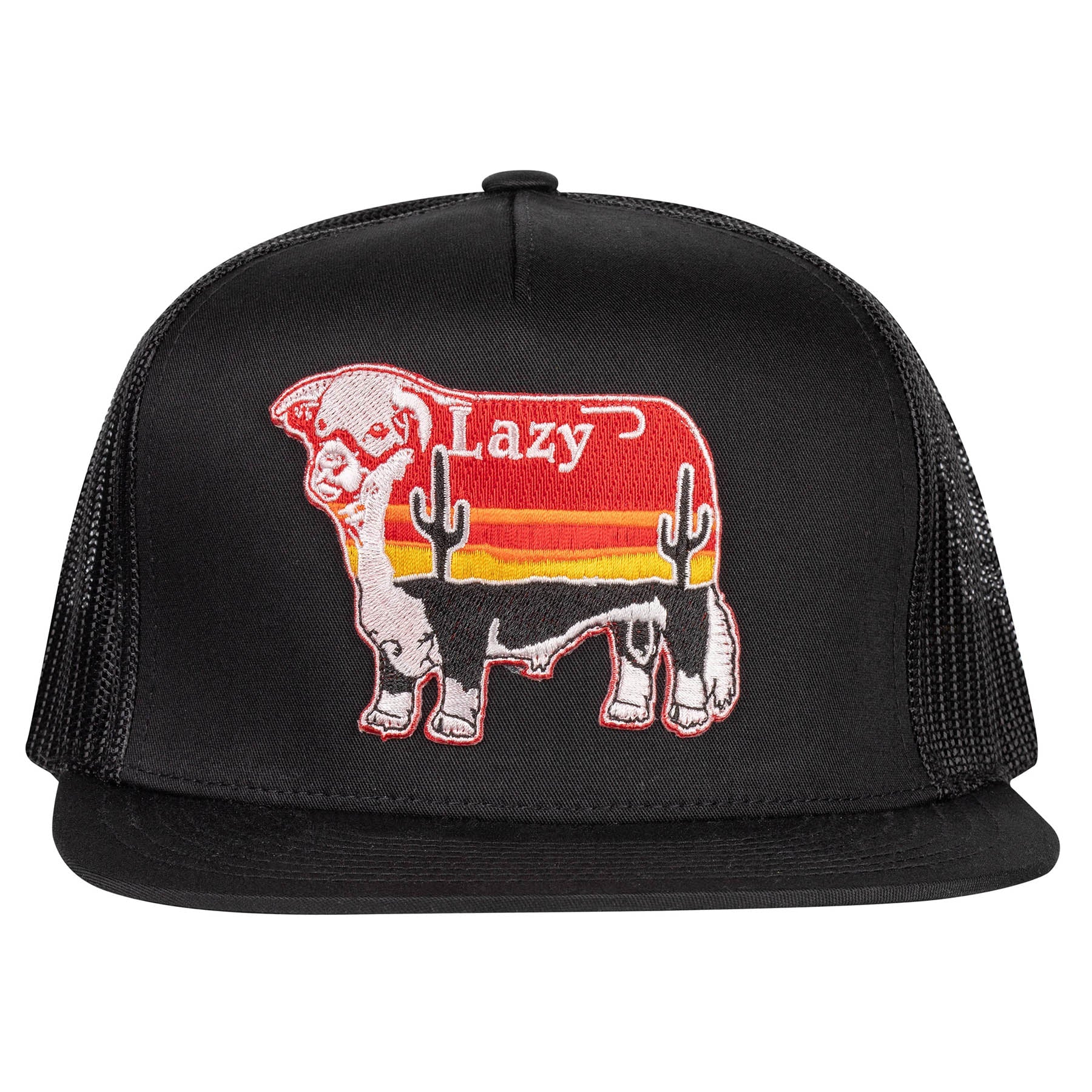Lazy J Ranch Black Sunrise Bull Classic Five Panel Trucker Hat-BLKBLK4LSUN
