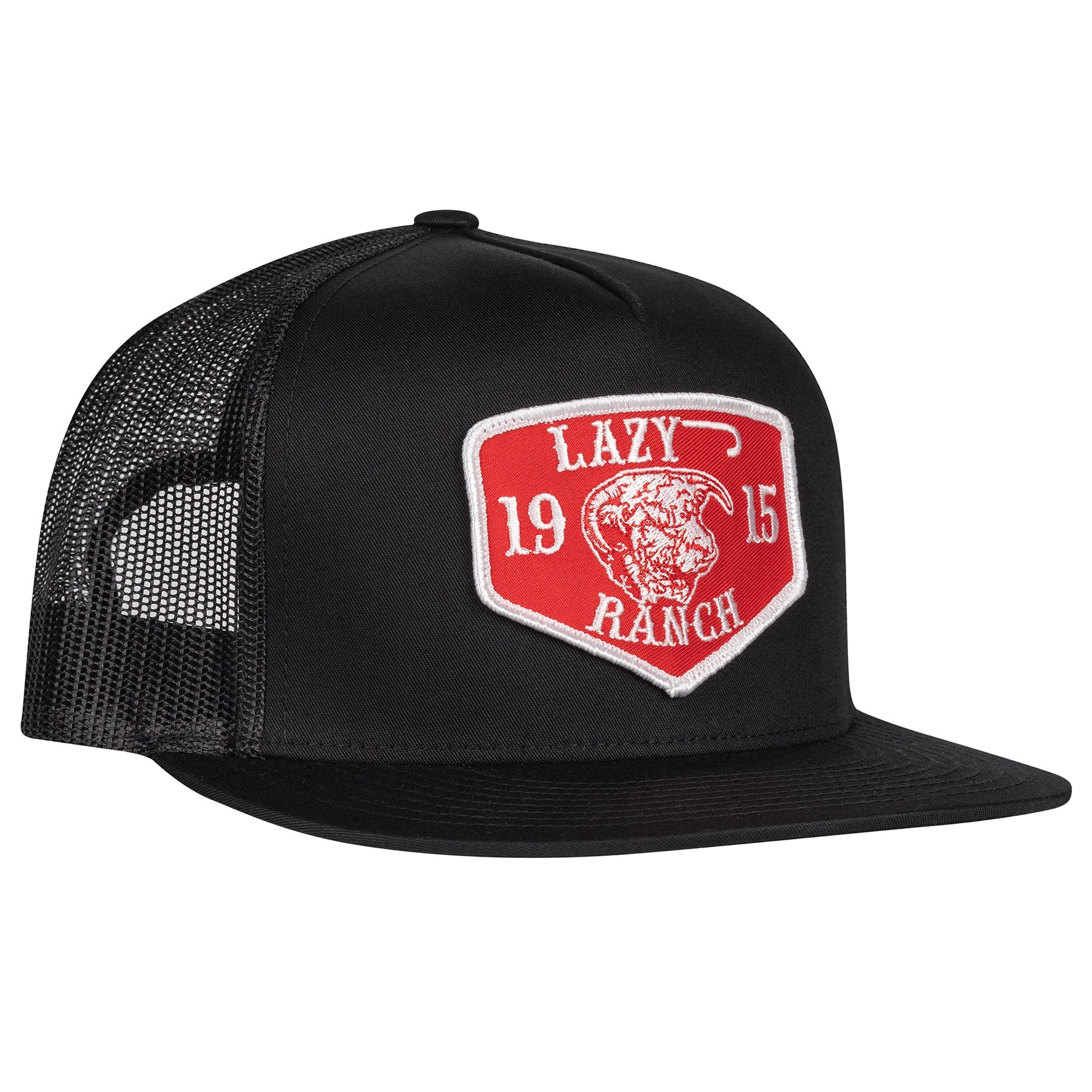 Lazy J Ranch Black Red Ranch Classic Five Panel Trucker Hat-blkblk4rr