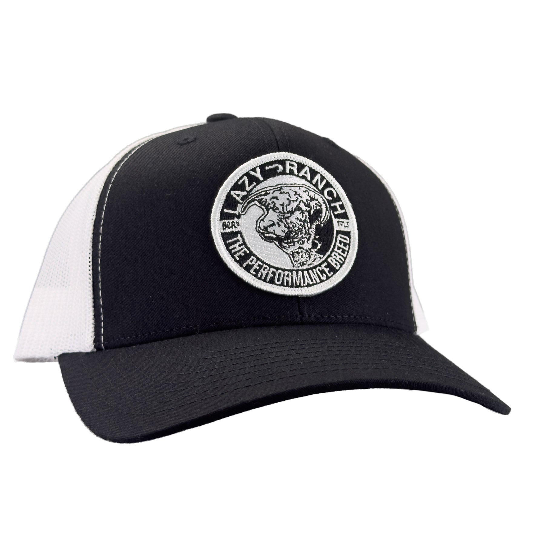 Lazy J Ranch Black & White Mid Profile Trucker Hat - Multiple Patches