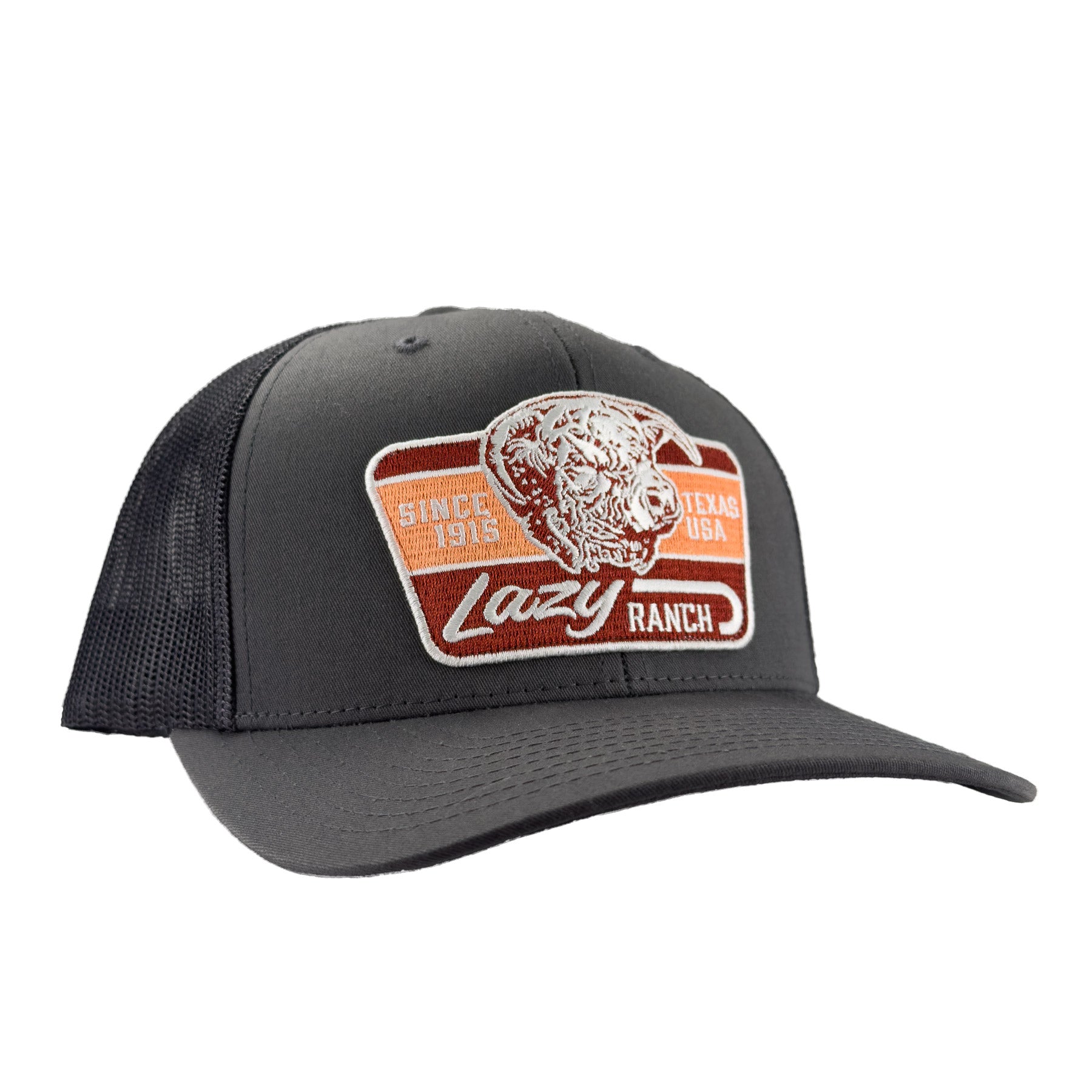 Lazy J Ranch Grey Mid Profile Trucker Hat - Multiple Patches