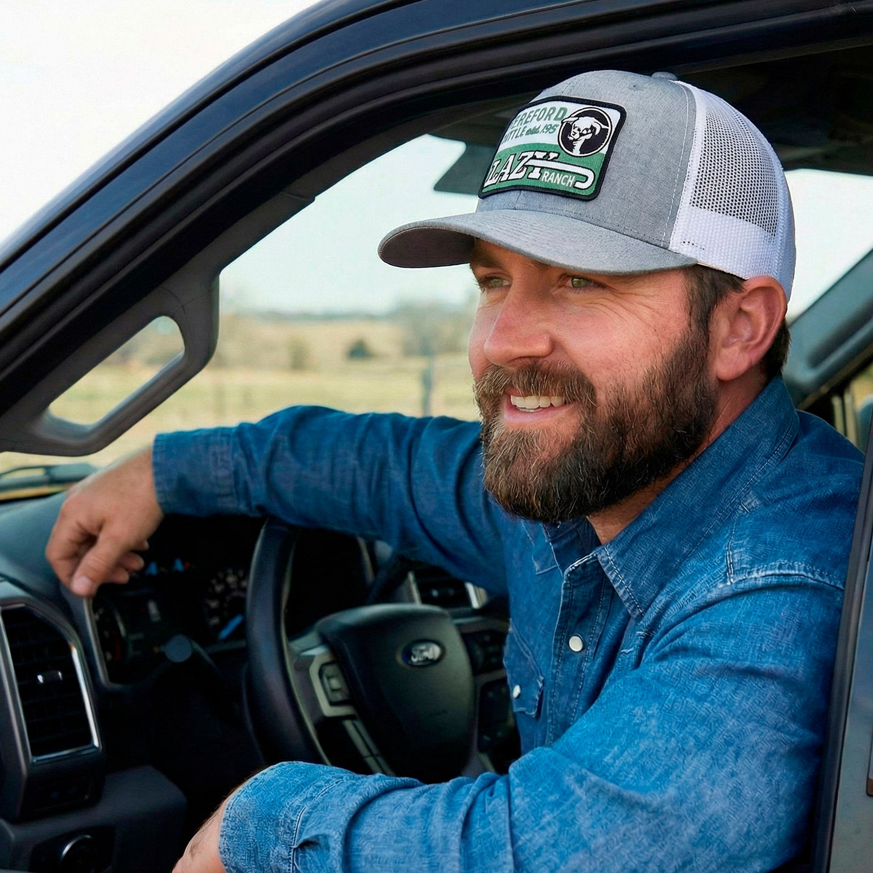 Lazy J Ranch Heather Grey & White Mid Profile Trucker Hat - Multiple Patches