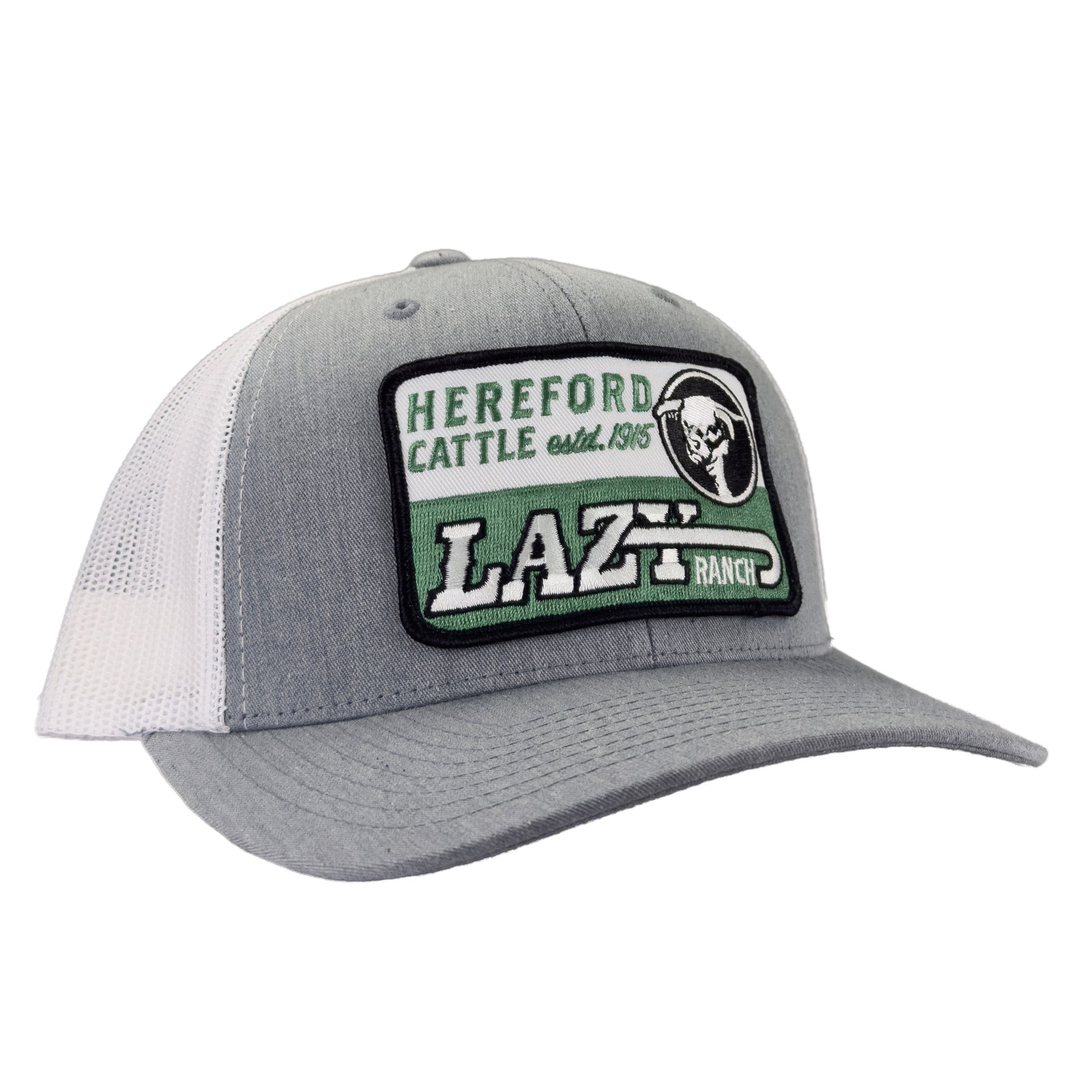 Lazy J Ranch Heather Grey & White Mid Profile Trucker Hat - Multiple Patches