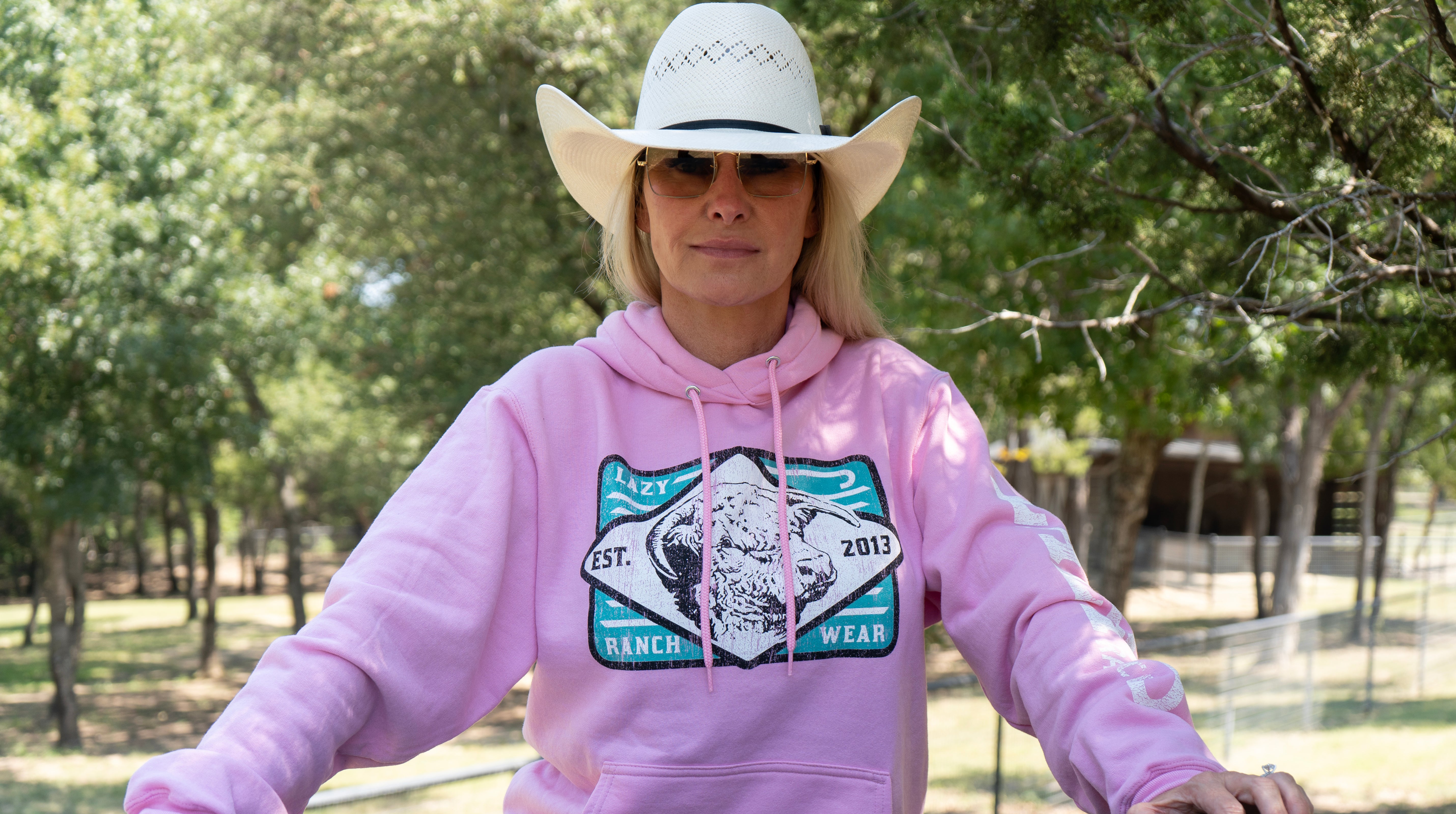 Lazy J Ranch Iron Horn Long Sleeve Hoodie - Pink