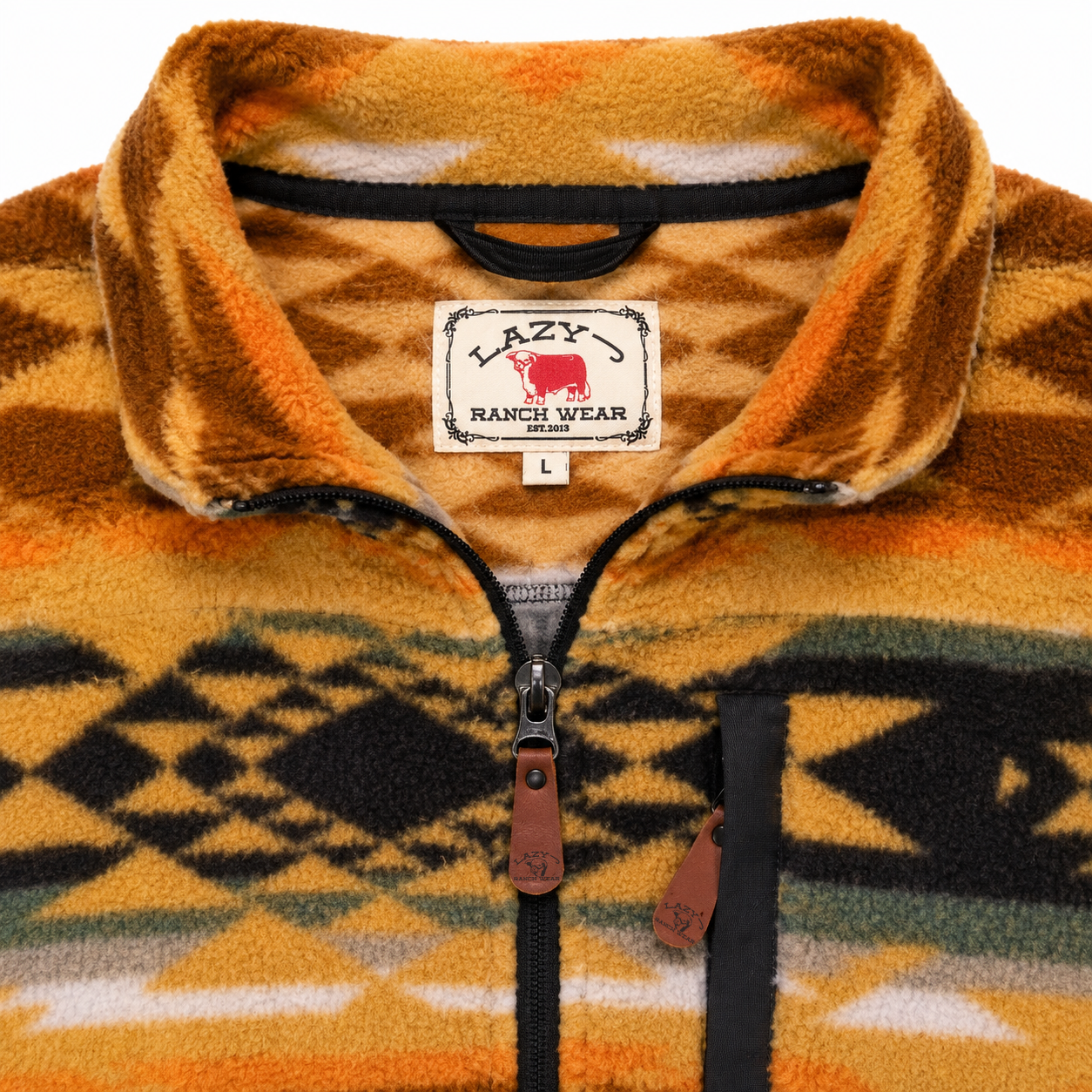 Lazy J Ranch Men's Aztec Print Quarter Zip Fleece Pullover - Mustard