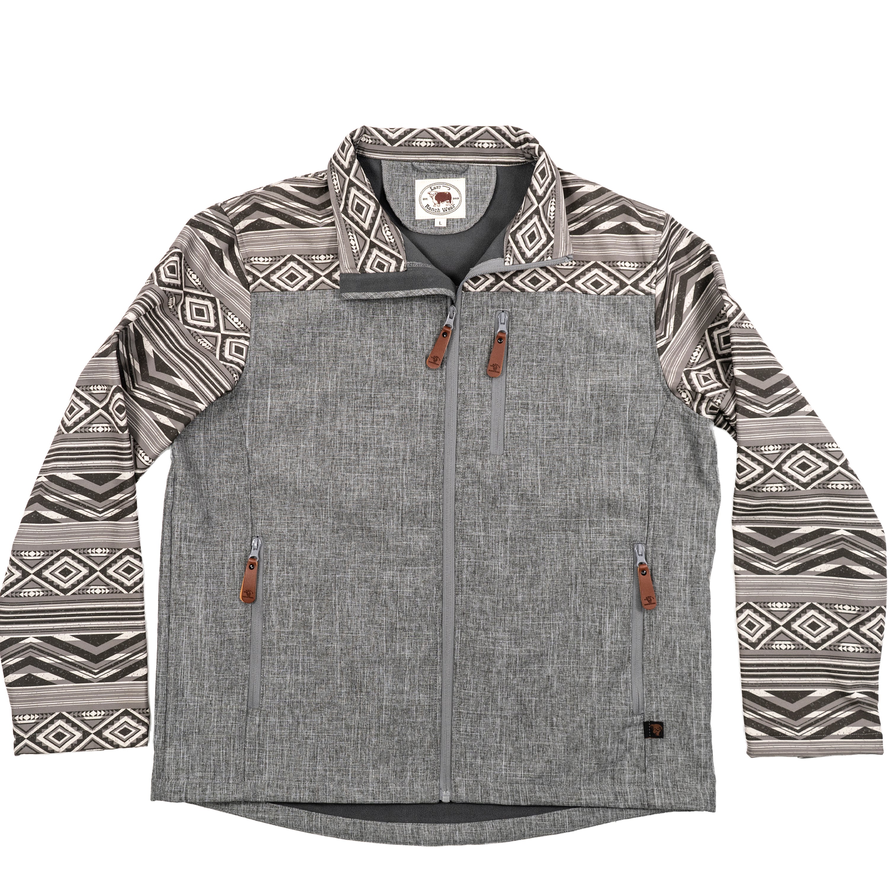 Lazy J Ranch Men's Aztec Print Bonded Jacket - Grey