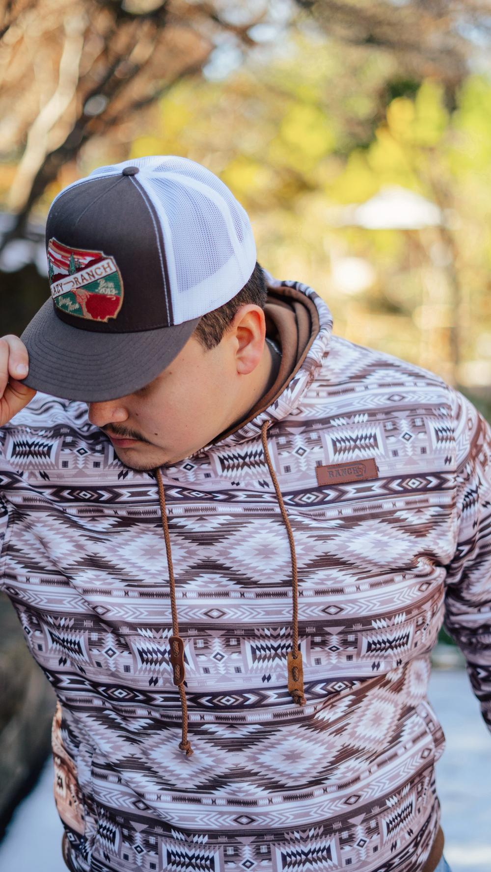 Lazy J Ranch Aztec Long Sleeve Hoodie - Brown