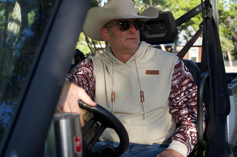 Lazy J Ranch Aztec Long Sleeve Hoodie - Tan & Maroon