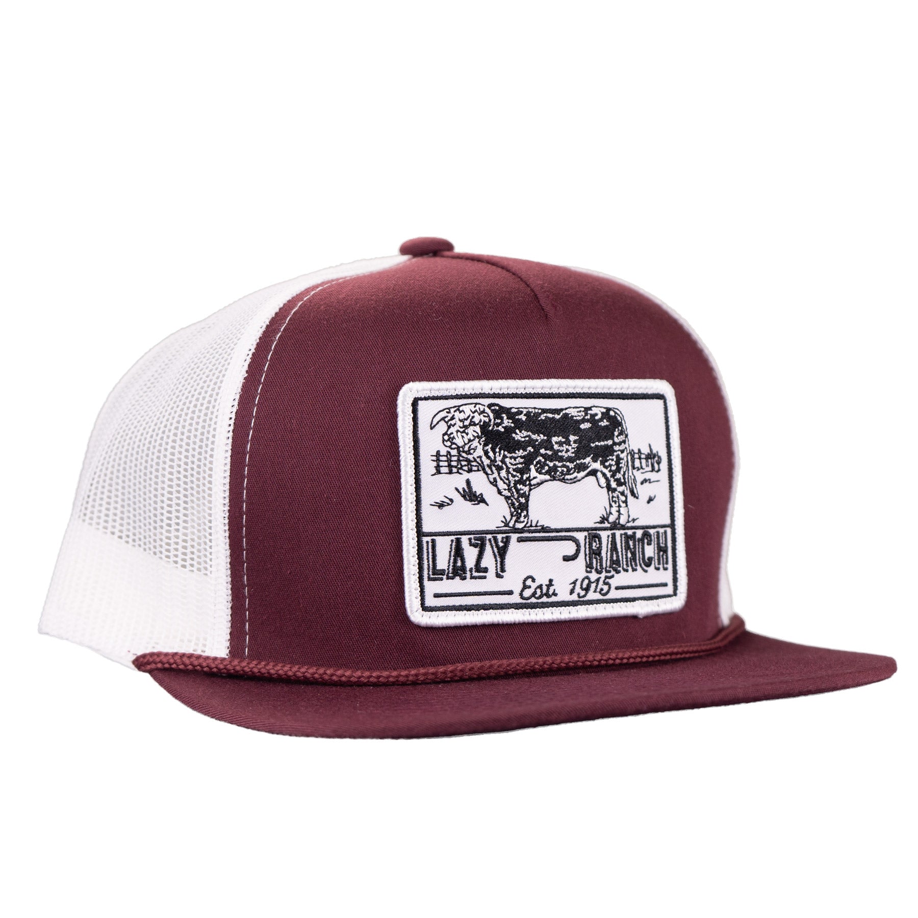 Lazy J Ranch Maroon & White Bull Trap Classic Rope Trucker Hat
