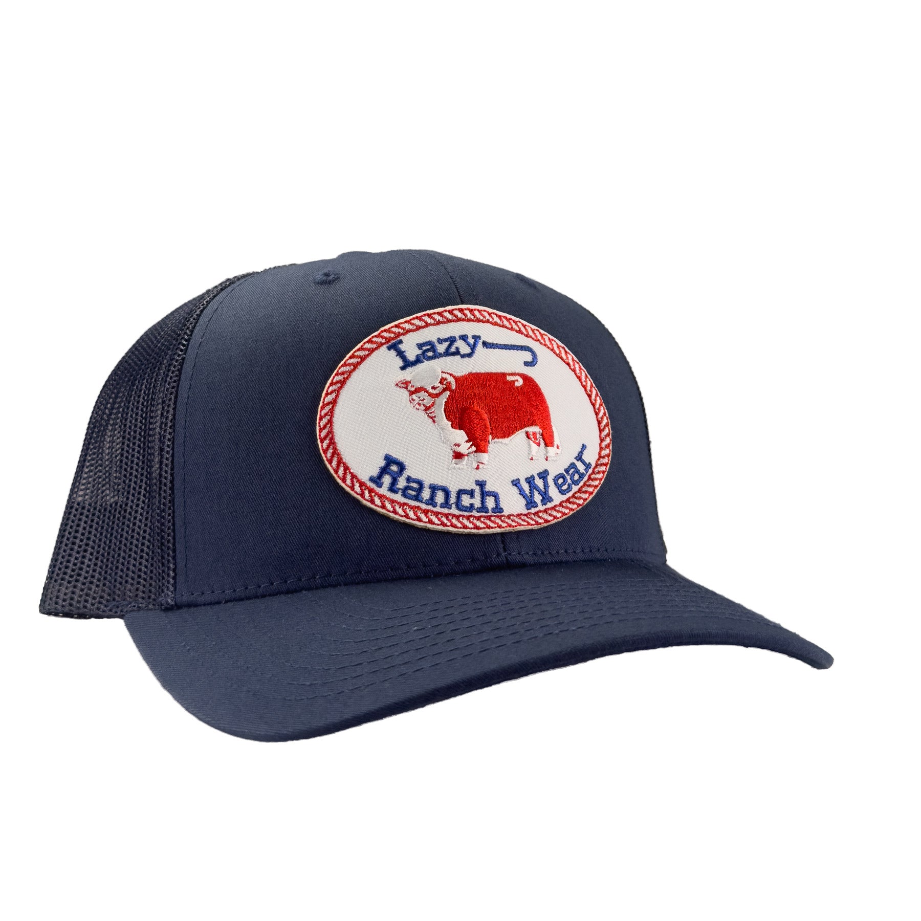 Lazy J Ranch Navy Mid Profile Trucker Hat - Multiple Patches