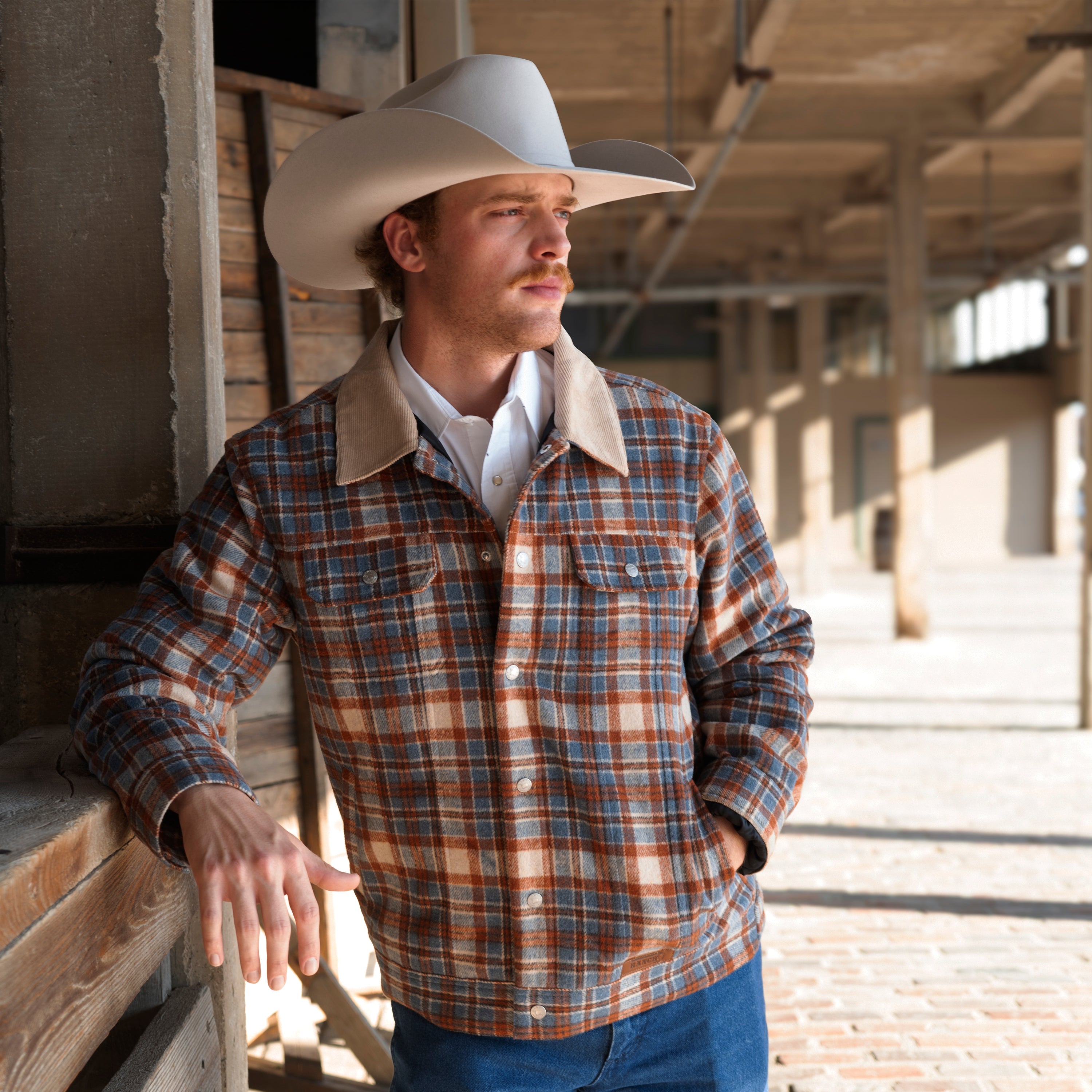 Lazy J Ranch Men's Plaid Trucker Jacket - Rust